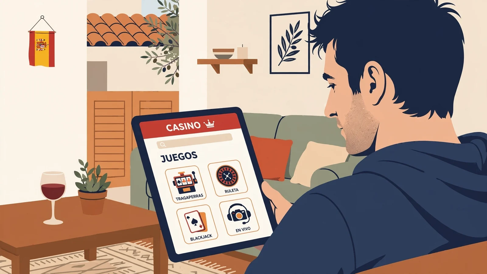 Jugador verificando licencias en tablet en salón